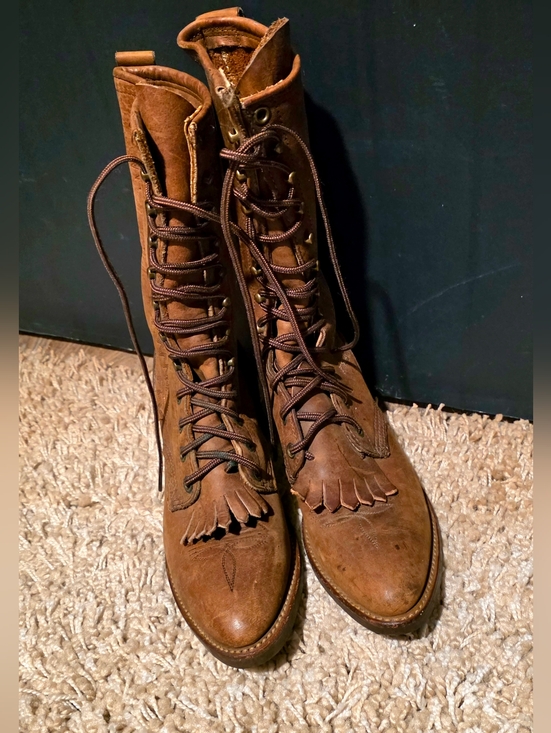 Abilene Boot Co. Shoes - Vintage Abilene Boot Co. Brown Lace-Up Kiltie Leather Boot Prairie Boots Western